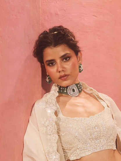 Not your Mojito  Diamond Set with Long Earrings| Rangnasheen