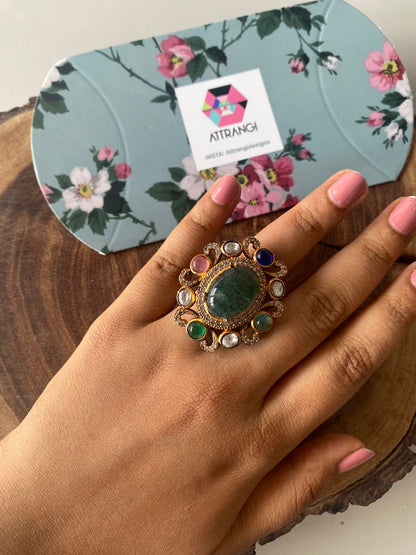 Oval Sabhya Multicolour Gemstone Indo Western Ring| GemZ