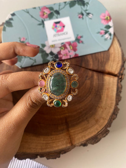 Oval Sabhya Multicolour Gemstone Indo Western Ring| GemZ