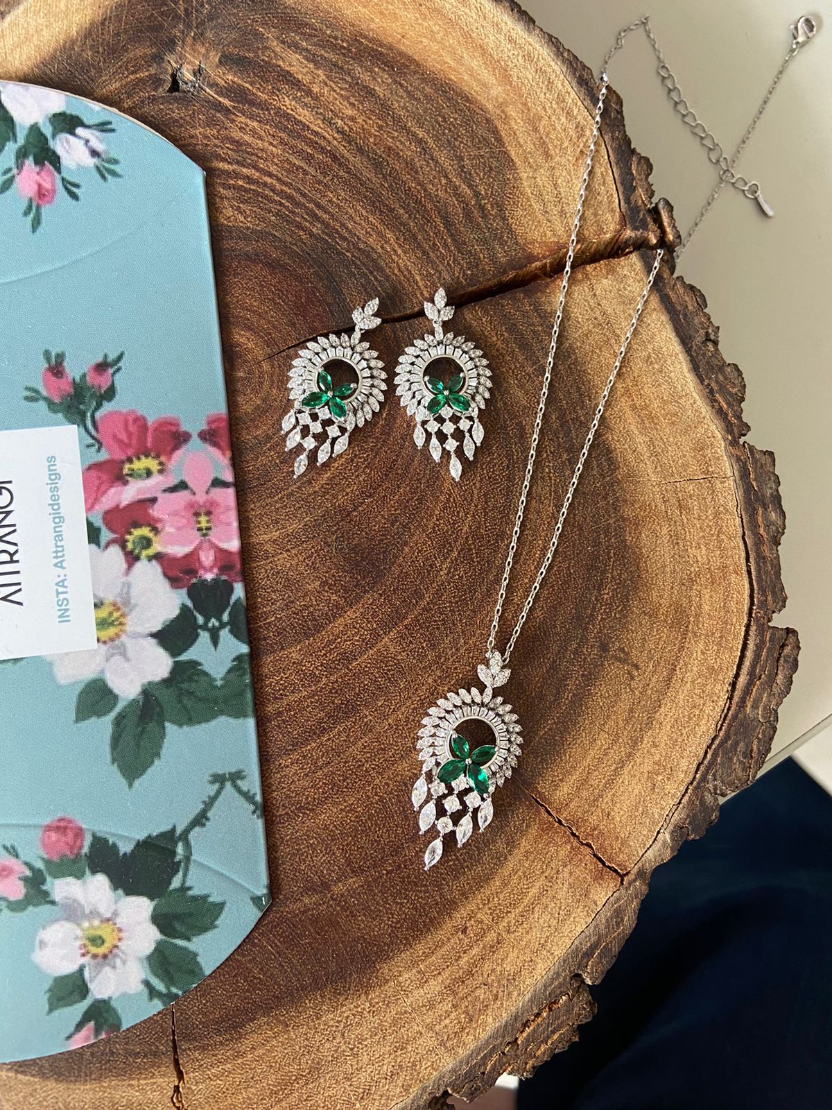 Floral Fall Diamond Delicate Pendant Set