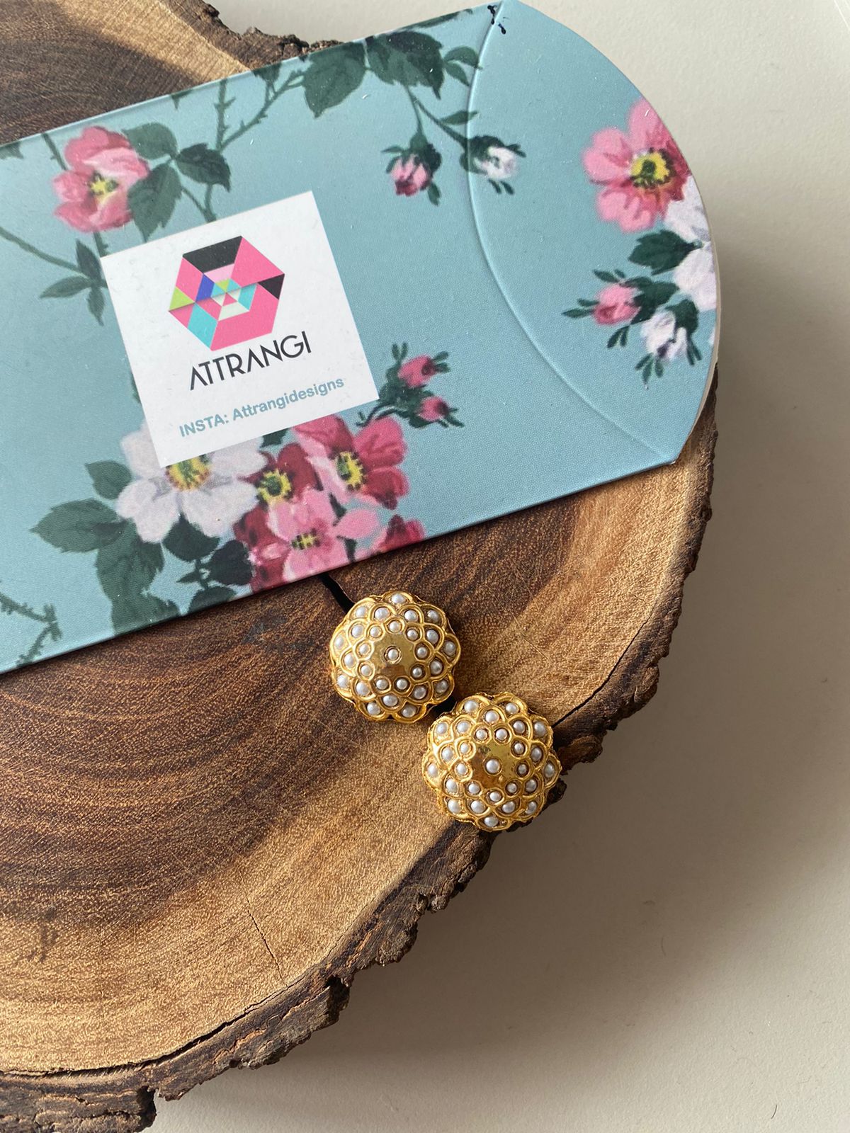 Floral Sona Moti Mid Sized Studs