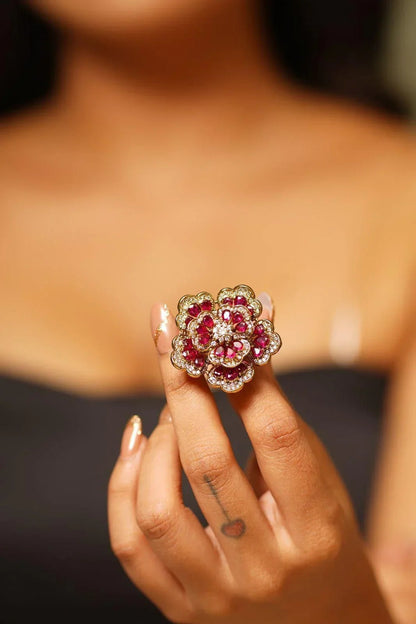 Drona Indian Diamond Coloured Fusion Ring | Adjustable