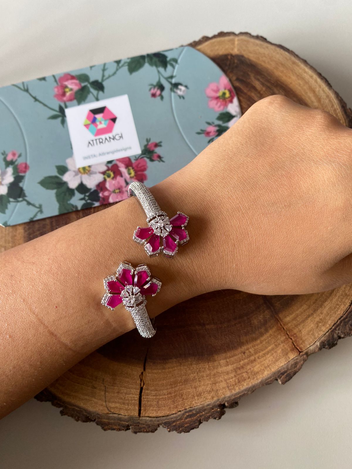 Gia Floral Diamond Cuff Style Front Open Designer Bracelet