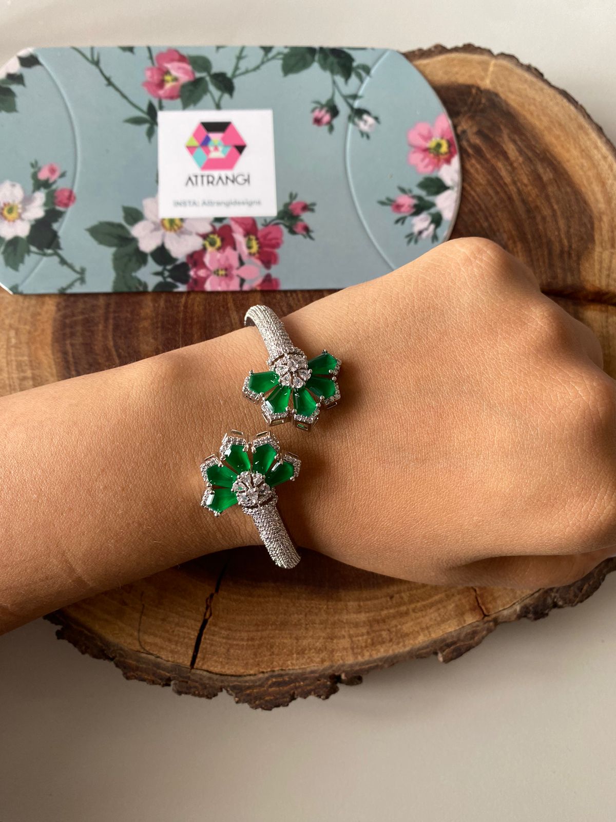 Gia Floral Diamond Cuff Style Front Open Designer Bracelet