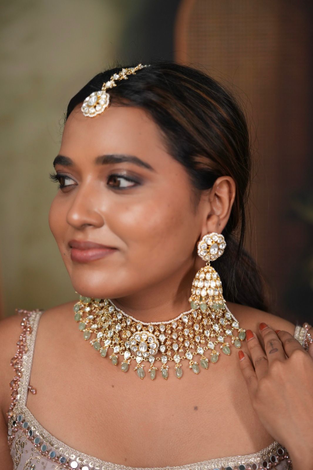 Sunita Moissanite Heavy Uncut Diamond Choker Set With Tika