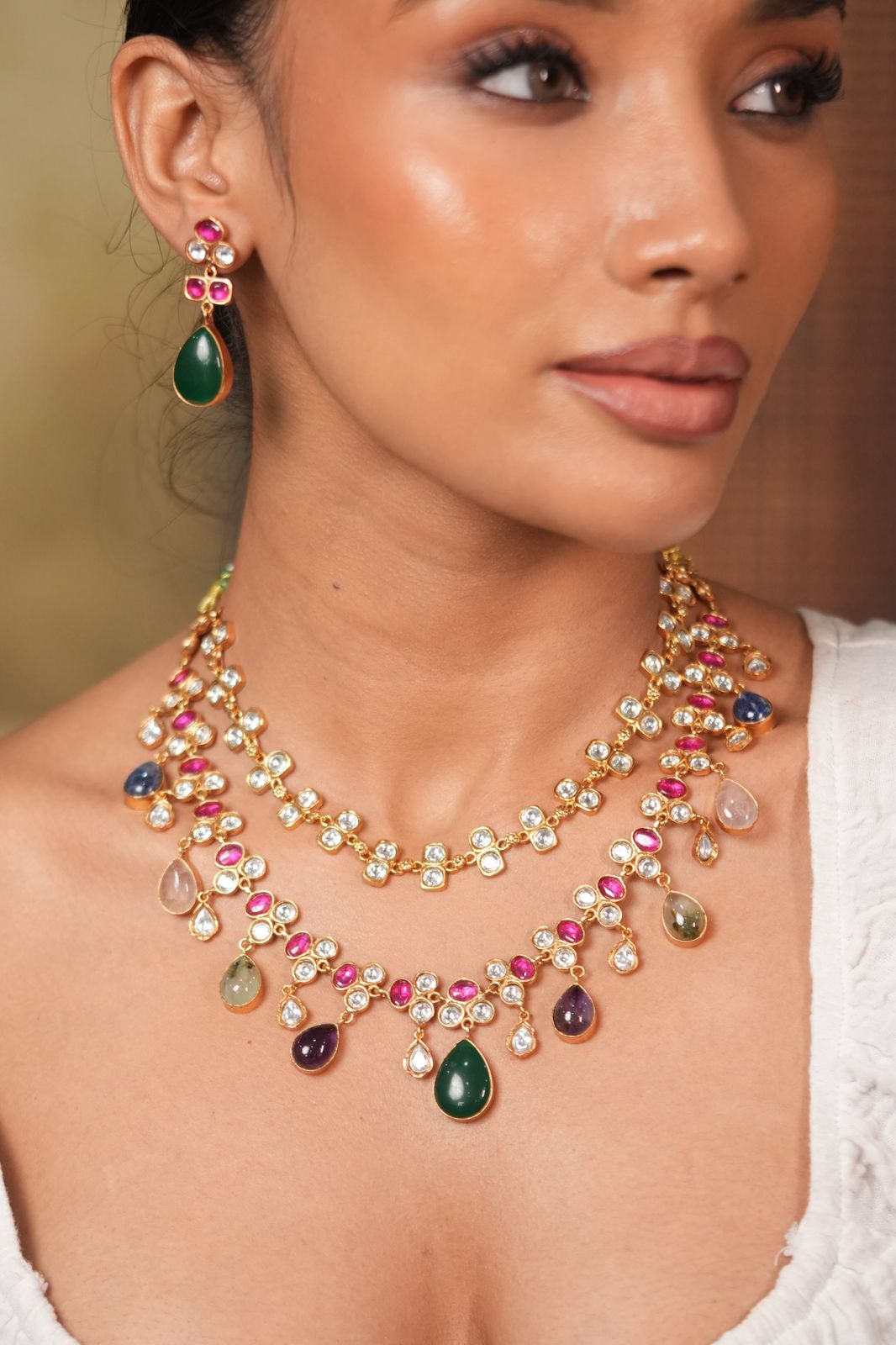 Akshita Double Layer Pastel Polki Multi Coloured Set| GemZ