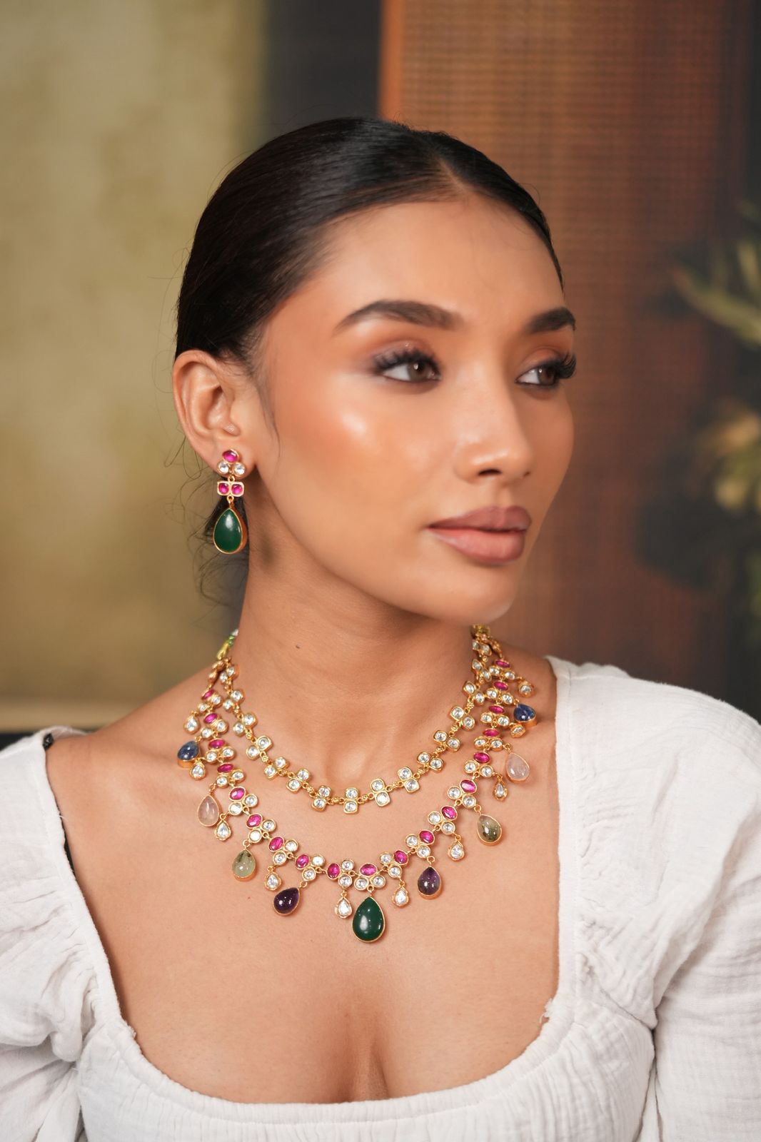 Akshita Double Layer Pastel Polki Multi Coloured Set| GemZ