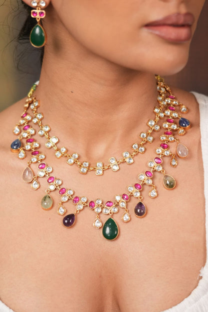 Akshita Double Layer Pastel Polki Multi Coloured Set| GemZ