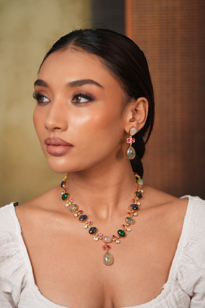 Classic Megha pastel Multicoloured Polki Set | GemZ