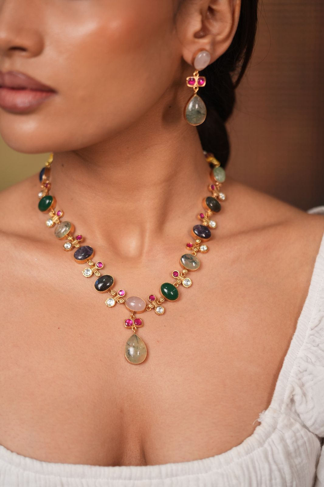 Classic Megha pastel Multicoloured Polki Set | GemZ