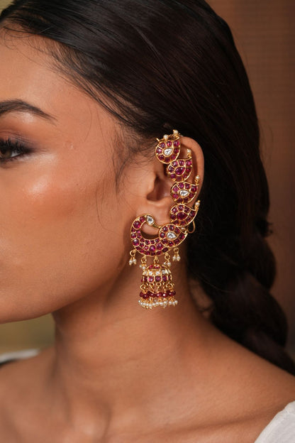 Morni Peacock Earcuff Polki Indian Earrings