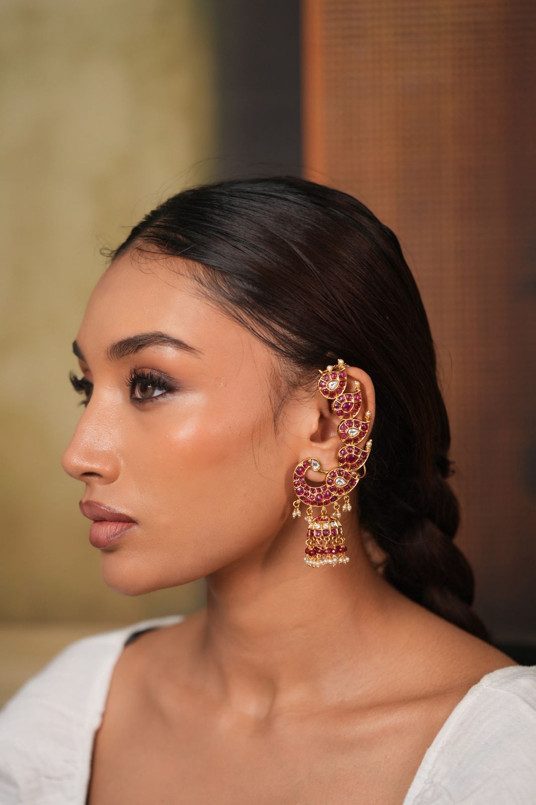 Morni Peacock Earcuff Polki Indian Earrings