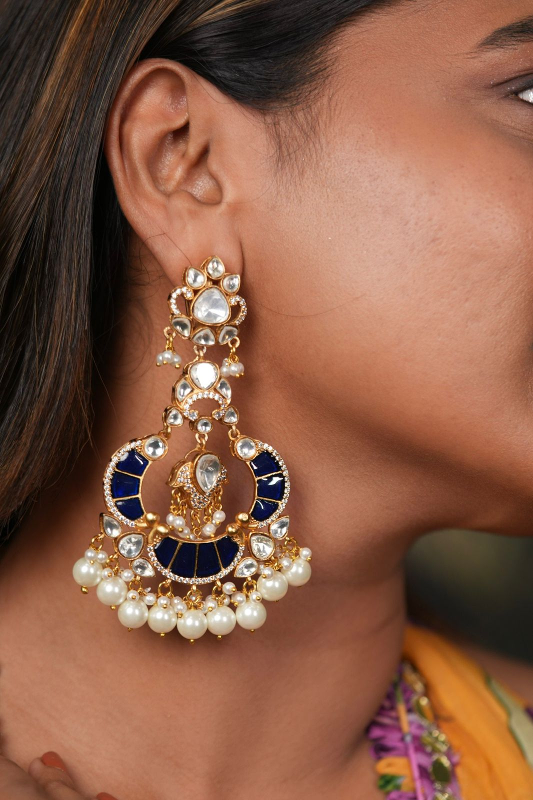 Swaroop Oversized Long Indian Polki Earrings