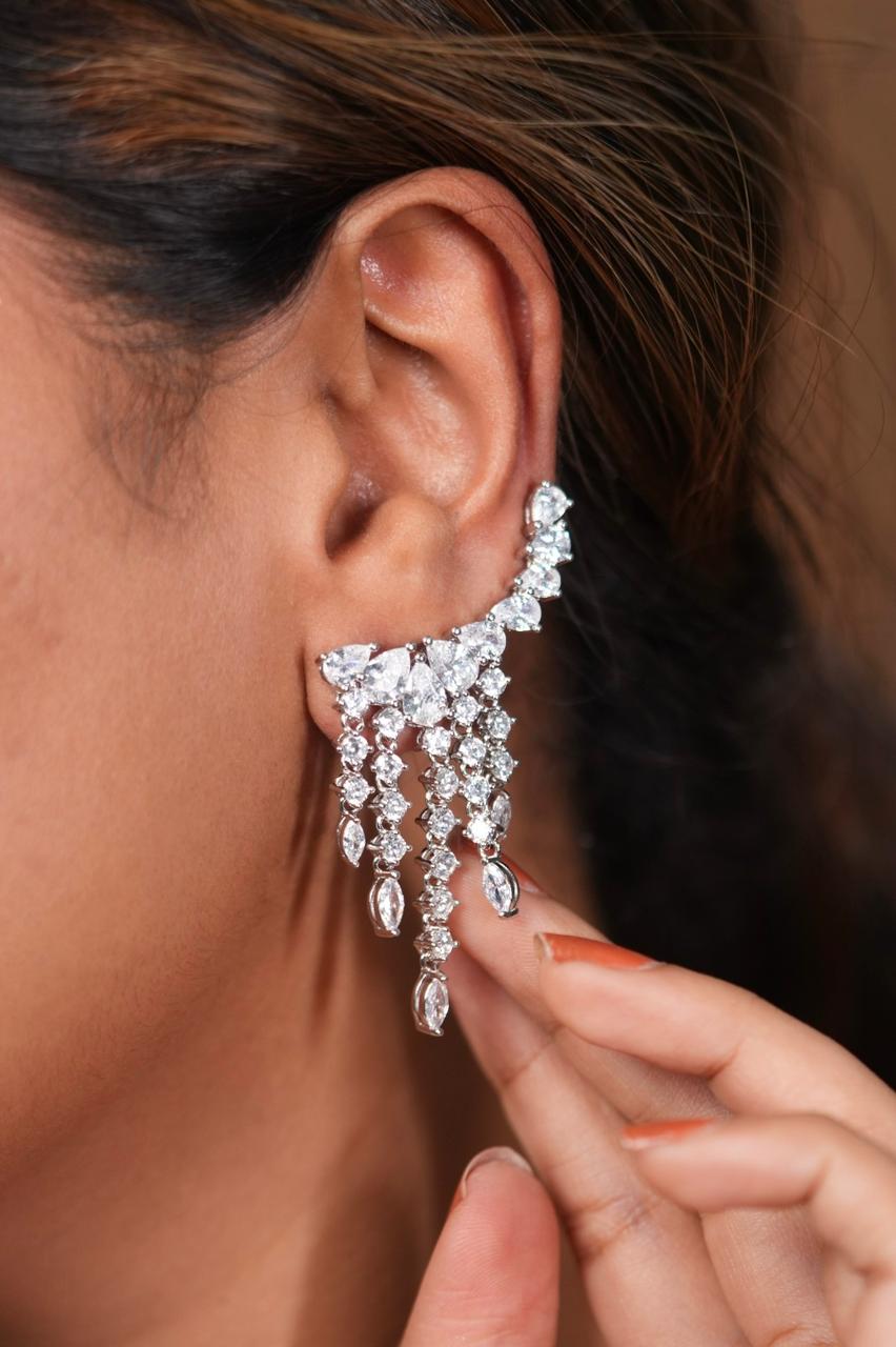 Pair of Diamond Dangling Earcuff Earrings