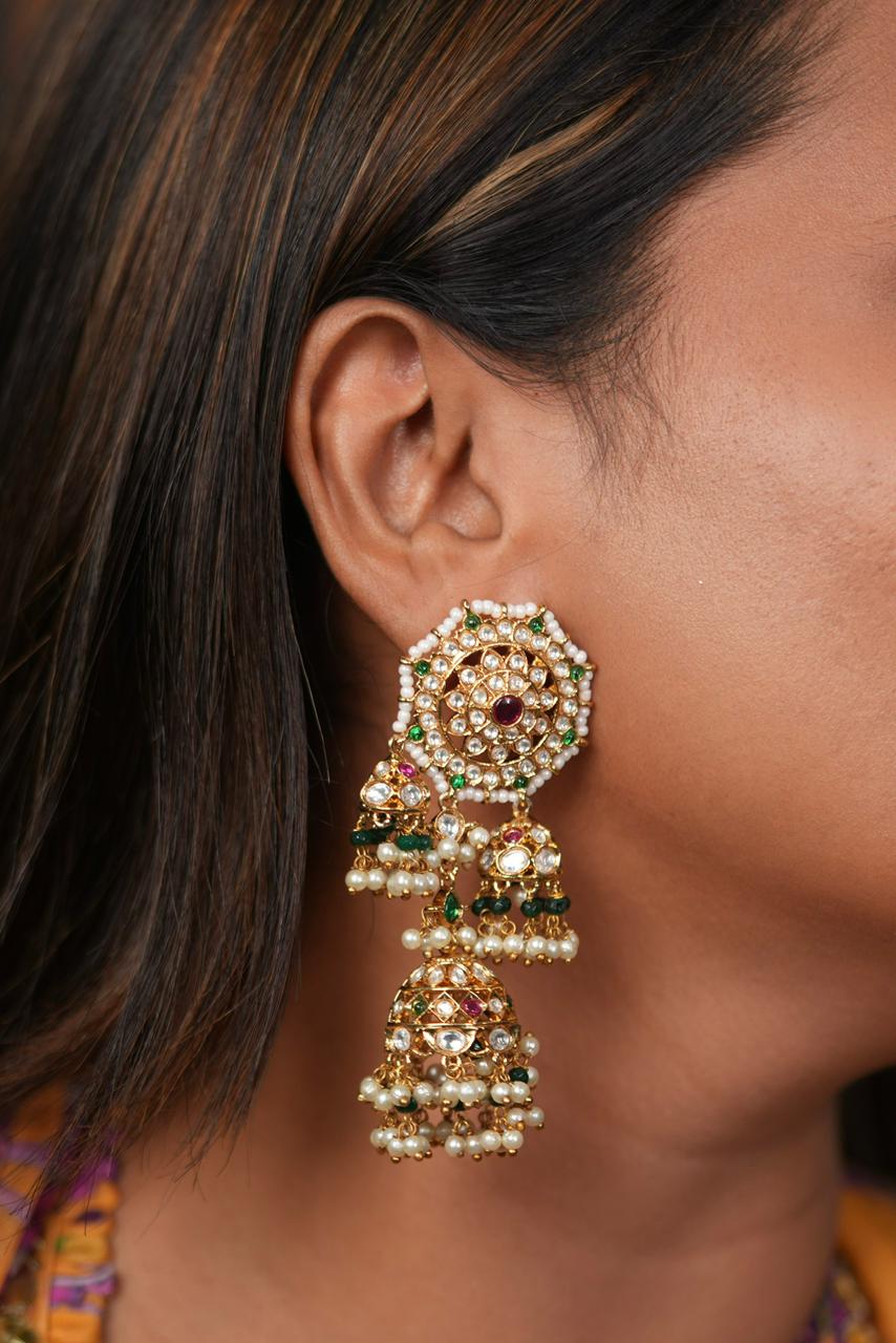 Maisha Indian Earrings With 3 Jhumka Drop