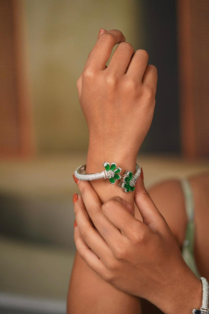 Gia Floral Diamond Cuff Style Front Open Designer Bracelet