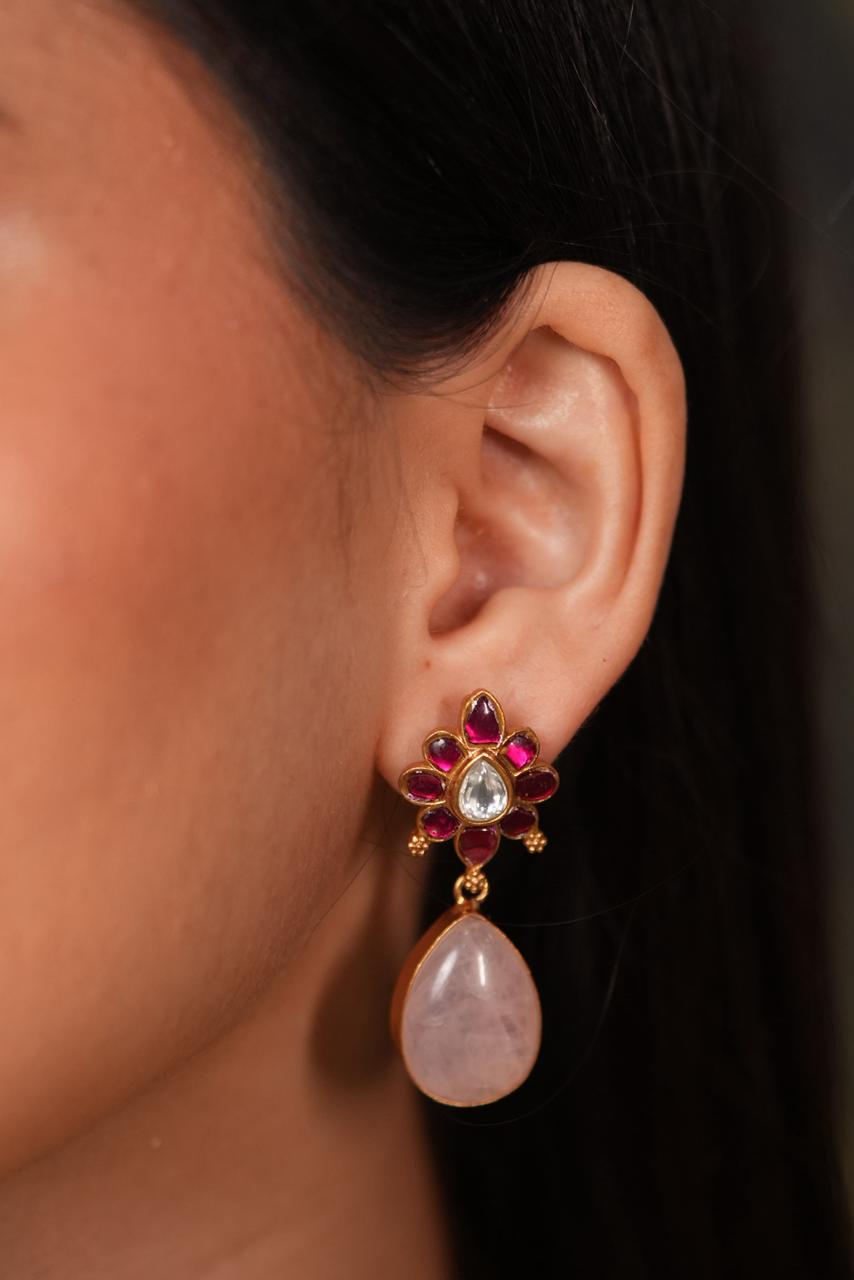 Niharika Rose Quartz Indian Necklace Set