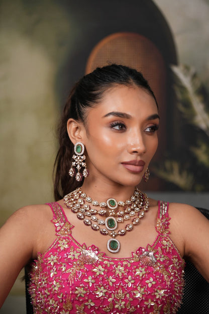 Shivani Polki Fluorite 4 Layer Necklace Set