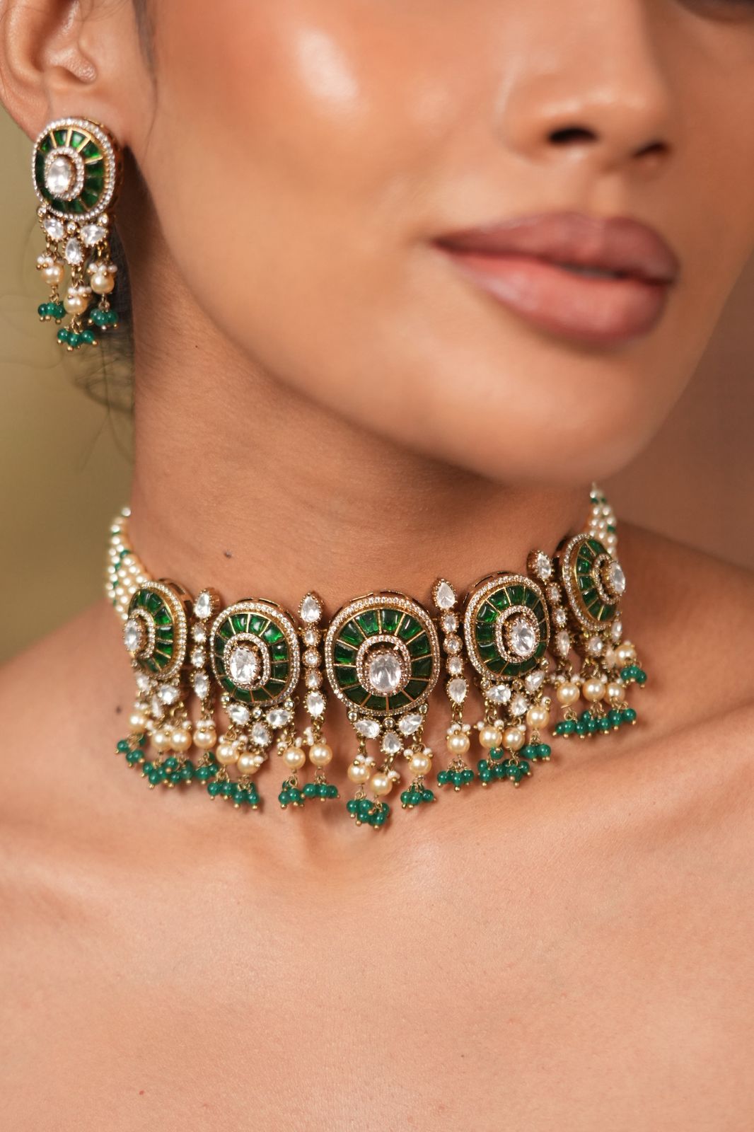 Poonam Polki Moissanite Classic Indian Choker Set