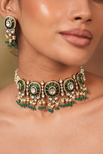 Poonam Polki Moissanite Classic Indian Choker Set