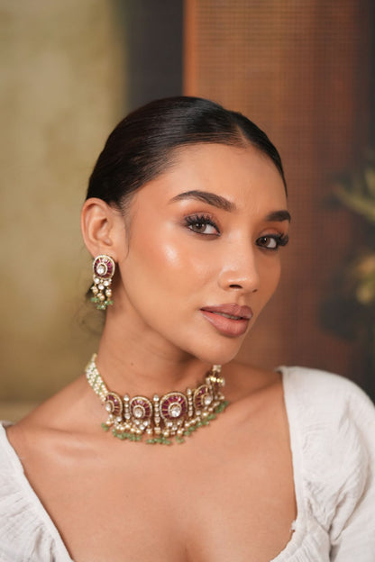 Poonam Polki Moissanite Classic Indian Choker Set