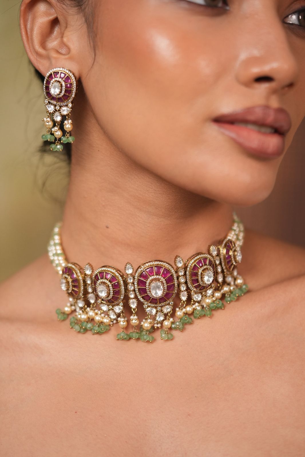 Poonam Polki Moissanite Classic Indian Choker Set