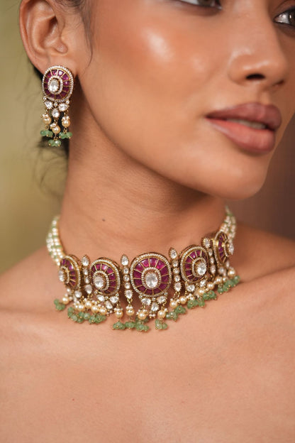 Poonam Polki Moissanite Classic Indian Choker Set