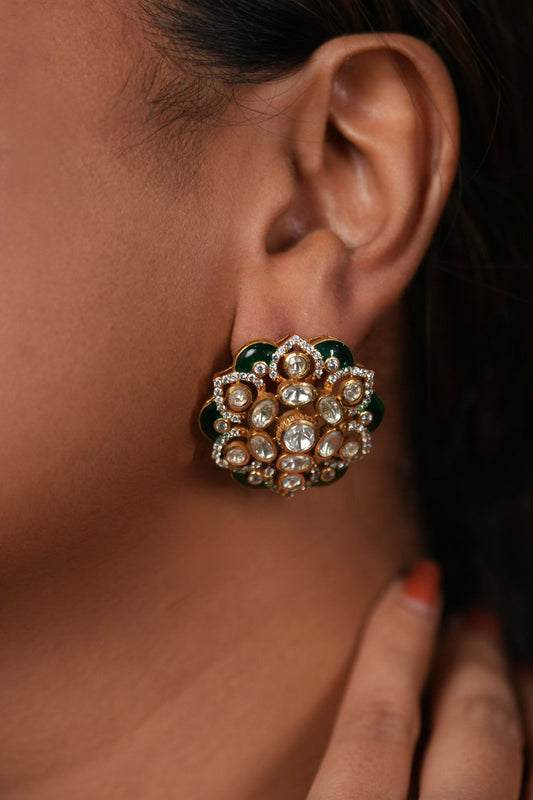 Meena Moissanite Polki Enamel  Studs