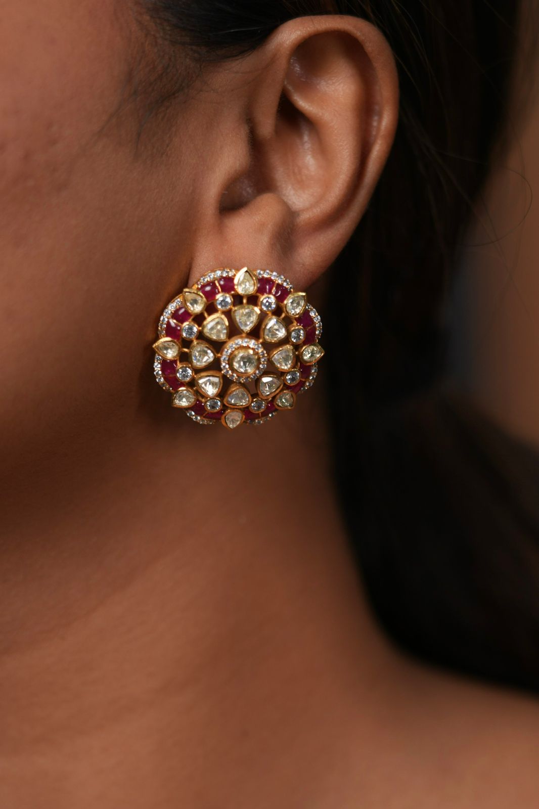 Phool Polki Moissanite Enamel Indian Studs