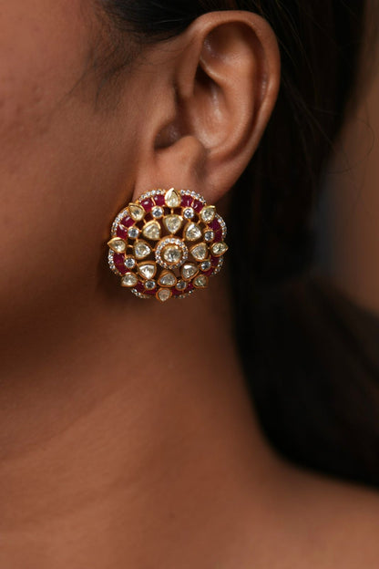 Phool Polki Moissanite Enamel Indian Studs