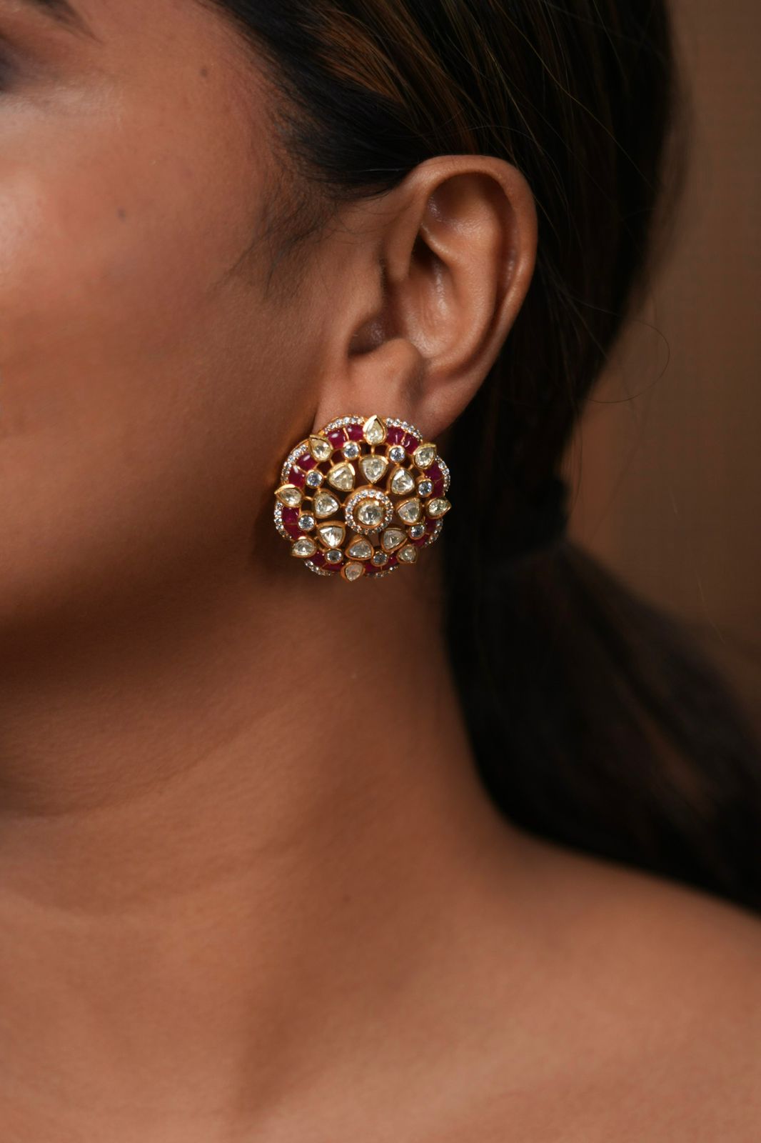 Phool Polki Moissanite Enamel Indian Studs
