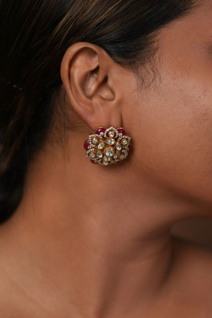 Meena Moissanite Polki Enamel  Studs