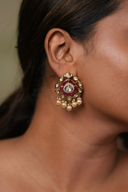 Aza Polki Moissanite Enamel Indian Studs