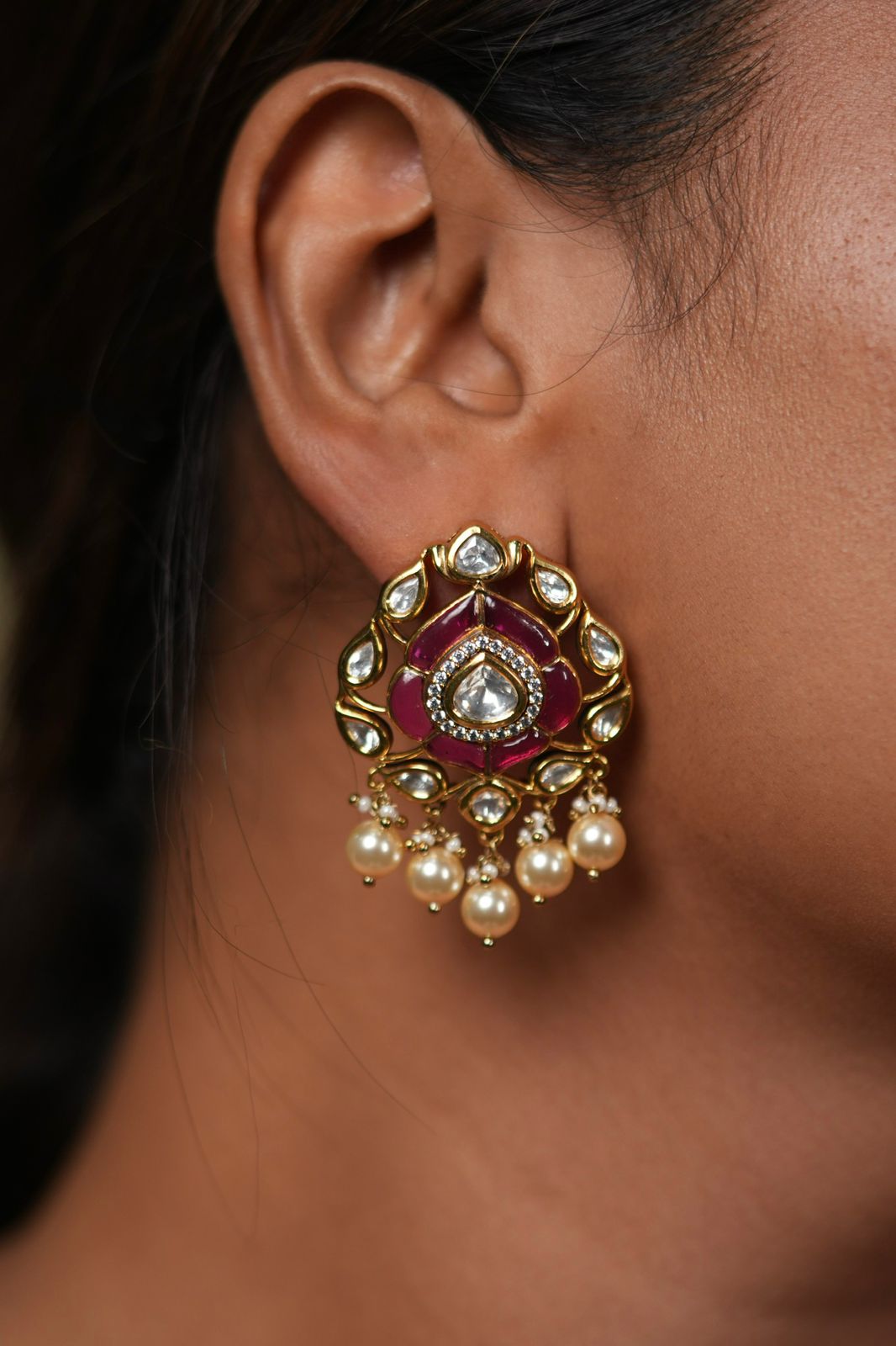 Aza Polki Moissanite Enamel Indian Studs