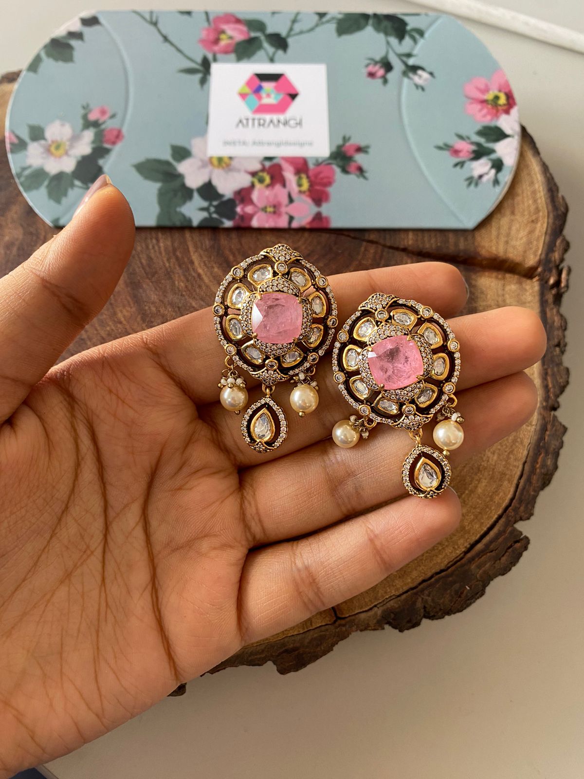 Pari Moissanite Polki Drop Indian Studs