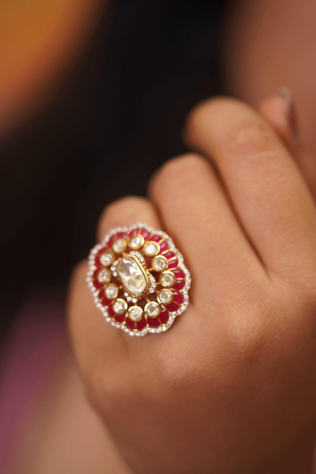 Sonam Moissanite Polki Indian Ring | Adjustable