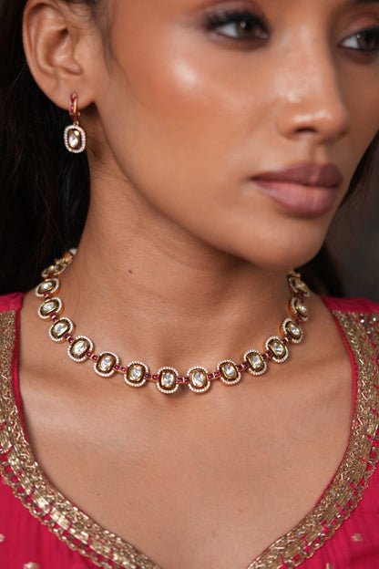 Sleek Moissanite Next To Real Polki Necklace Set