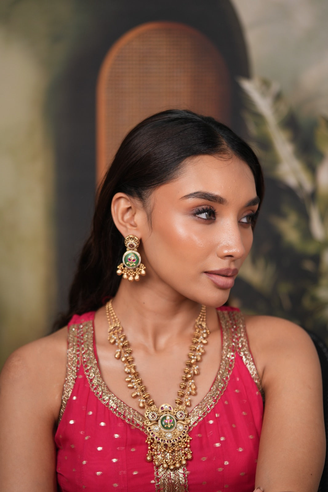 Sabarmati Gold Traditional Long Delicate Indian Necklace Set | Sone Pe Suhaga