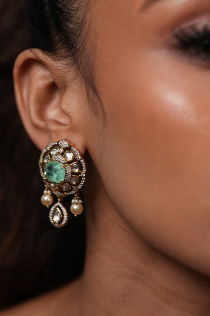Pari Moissanite Polki Drop Indian Studs