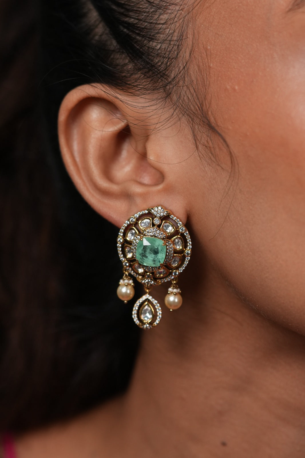 Pari Moissanite Polki Drop Indian Studs