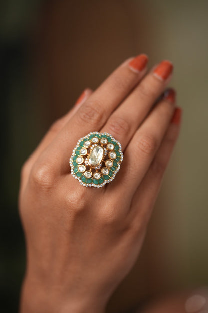 Sonam Moissanite Polki Indian Ring | Adjustable