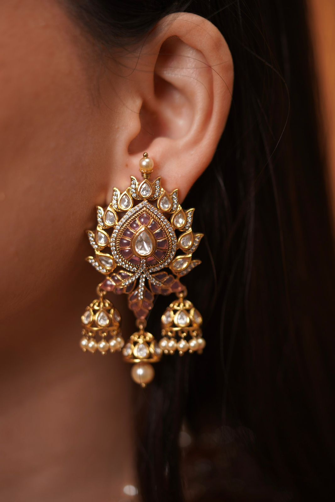 Sindhoori Moissanite Polki Necklace Set With Earrings | Pendant Set