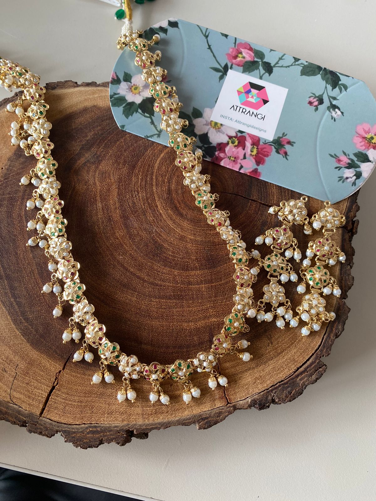 Rubab Single Line Long Jadaau Haar with Earrings