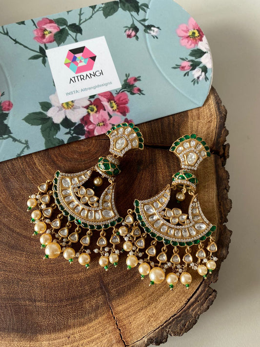 Basanti Moissanite Polki Epoxy Meenakari Chandbali Indian Earring