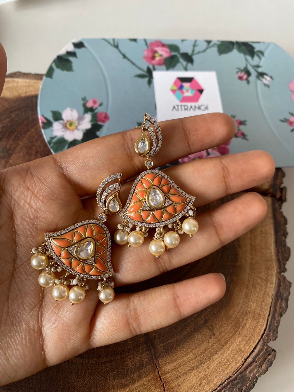 Greesha Moissanite Mid Sized Polki Dangler Indian Earrings