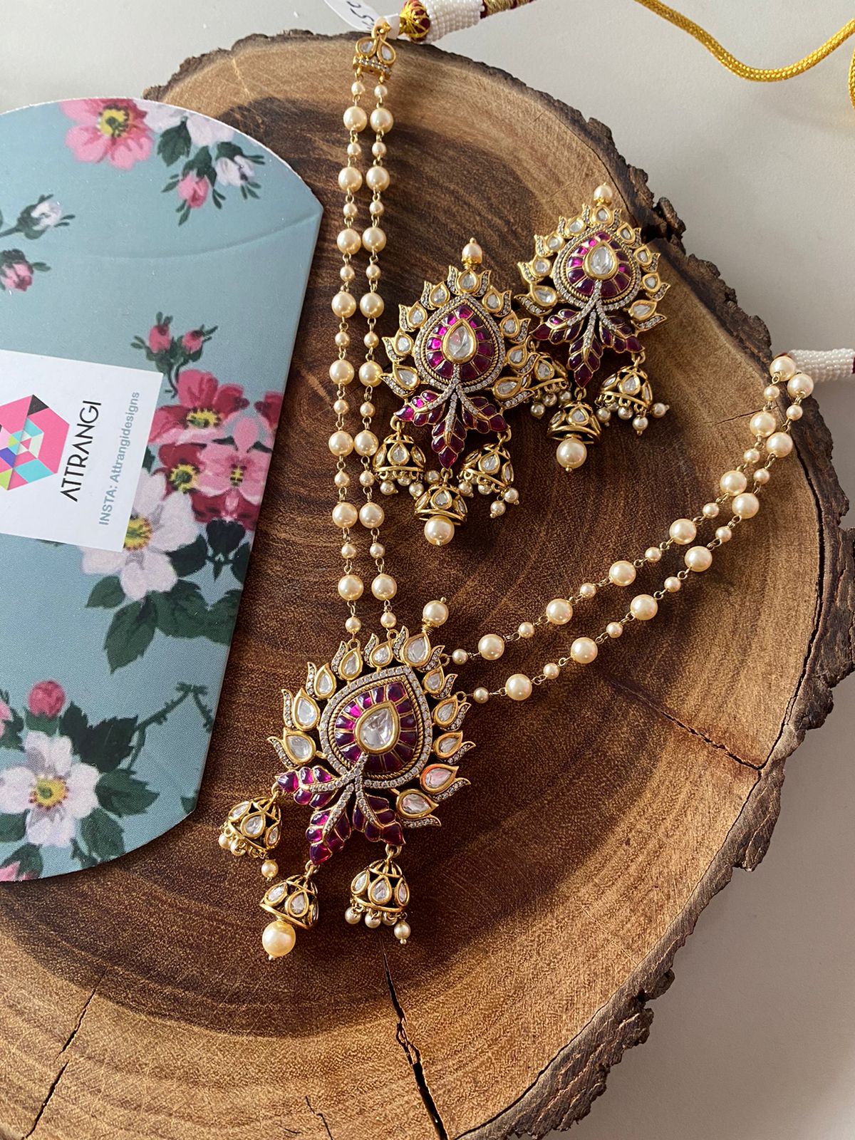 Sindhoori Moissanite Polki Necklace Set With Earrings | Pendant Set