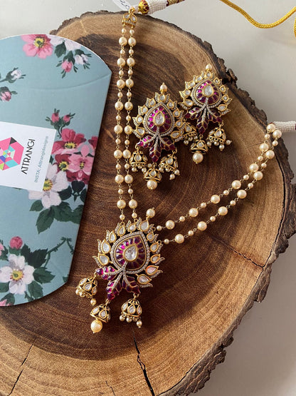 Sindhoori Moissanite Polki Necklace Set With Earrings | Pendant Set