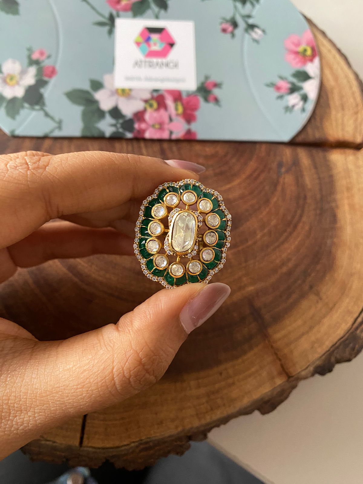 Sonam Moissanite Polki Indian Ring | Adjustable