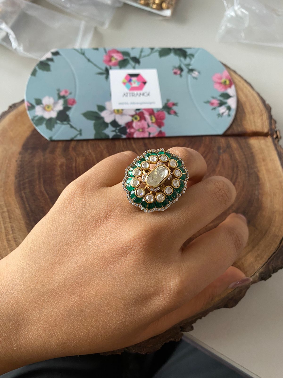 Sonam Moissanite Polki Indian Ring | Adjustable