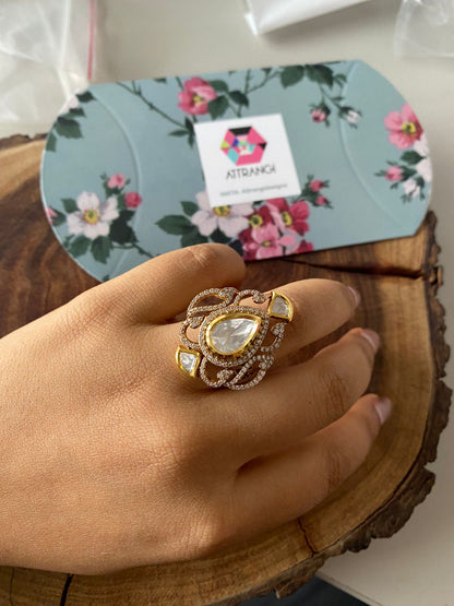 Naina Polki Moissanite Statement Uncut Diamond Ring | Adjustable